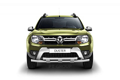 Защита переднего бампера двойная с пластинами Ø63/63мм (НПС) RENAULT Duster 2016- от производителя ПТ ГРУПП